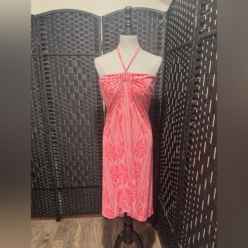 Pink Halter Neck swim suit cover up dress.